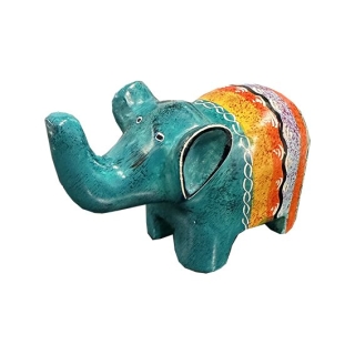 Speksteen beeld olifant met dekentje - Blauw