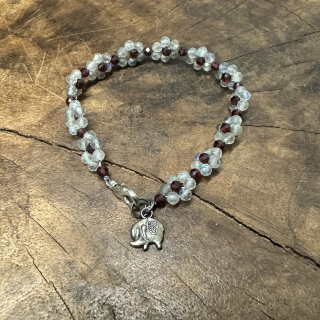 ENP Armband Bloemen Wit Bordeaux 16 cm