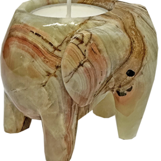 Speksteen Olifanten Waxinelichthouder (klein) - Marble Groene Mix