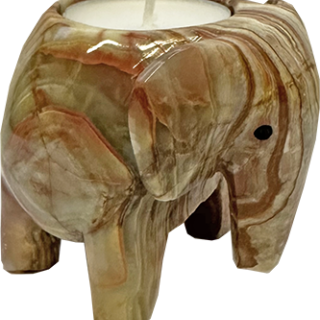 Speksteen Olifanten Waxinelichthouder (klein) - Marble Mixkleur