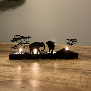 Metalen waxinelichtjeshouder Aziatische olifanten