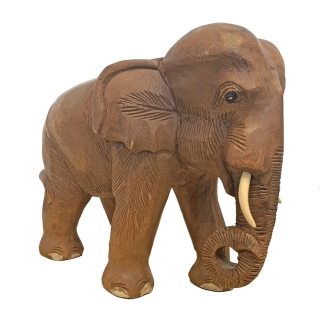 XL Olifant van hout slurf omlaag