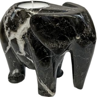 Speksteen Olifanten Waxinelichthouder (groot) - Zwart Wit